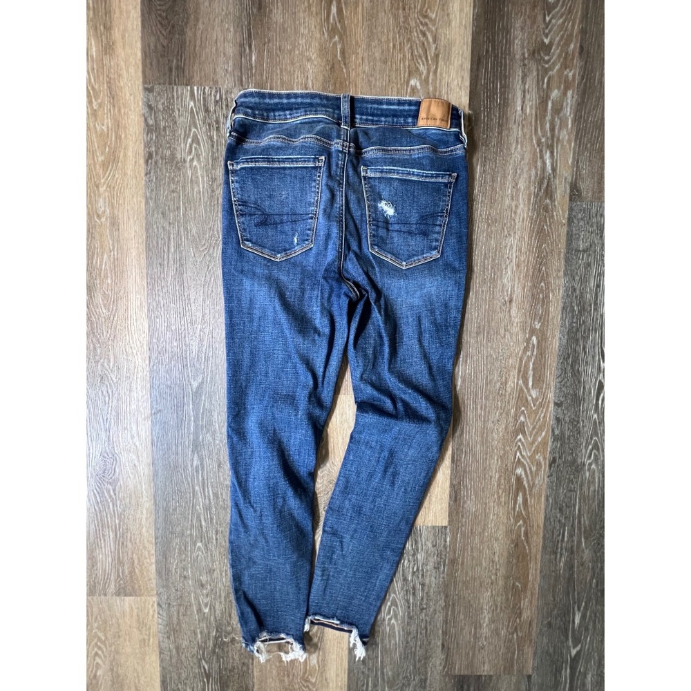 American Eagle High Rise Jegging Womens 8 Dark Blue Distressed Ripped Next Level - Picture 7 of 8